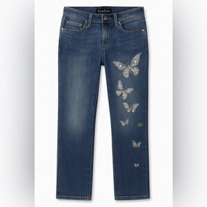 bebe Dark Blue Cropped Jeans with Butterfly Details. Unique & beautiful